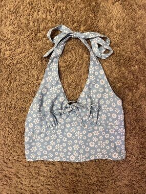 Hollister Light Blue Floral Halter Tie Top